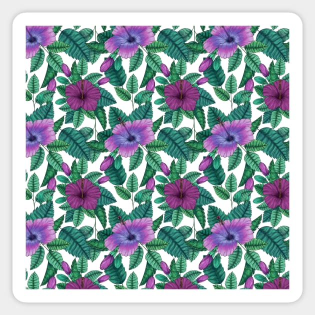 Colorful tropical hibiscus flowers pattern Sticker by Ieva Li ART